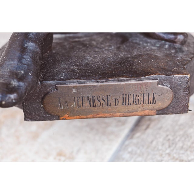 Metal Eugene Marioton, The Youth of Hercules, Bronze Statue, 1800s For Sale - Image 7 of 9