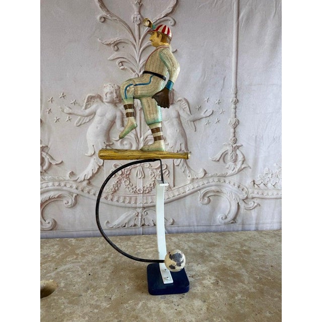 Black Vintage Folk Art Balancing Baseball Player Kinetic Sculpture For Sale - Image 8 of 9