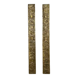 Early 1900s Tiffany Studios Gold Dore Bronze Acid Etched Zodiac Blotter Ends #994- Set of 2