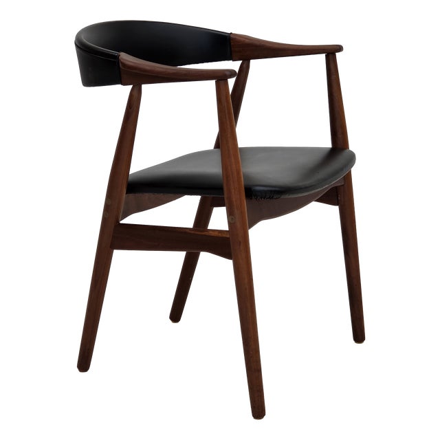 Danish Armchair in Teak Wood and Black Artificial Leather, 1960s For Sale