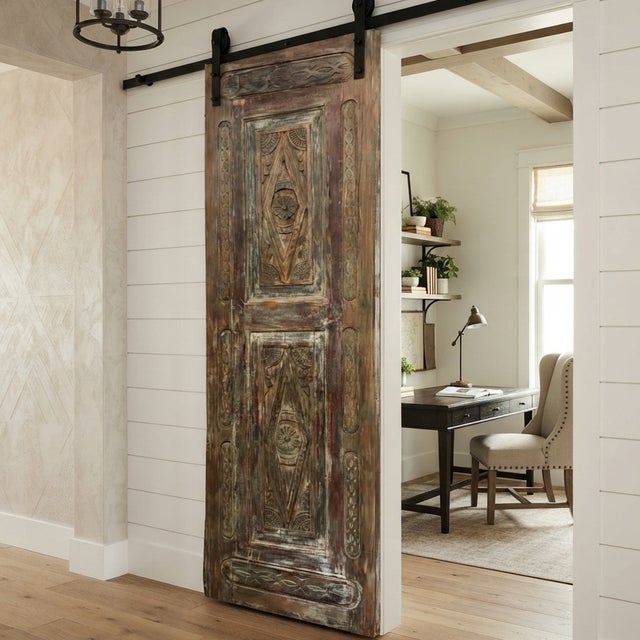 Vintage Hand-Carved Door | Rustic Reclaimed Wood, Modern Farmhouse Accent 96x30.5 For Sale In Orlando - Image 6 of 6