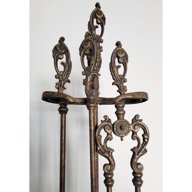 Italian Italian Die-Cast Brass 5-Piece Fireplace Tool Set For Sale - Image 3 of 7