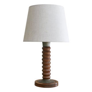 French Wood + Metal Table Lamp Attributed to Charles Dudouyt, 1950s For Sale
