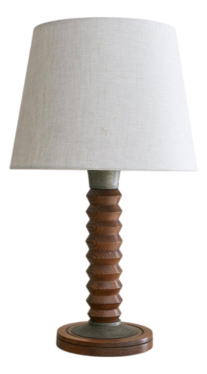 French Wood + Metal Table Lamp Attributed to Charles Dudouyt, 1950s