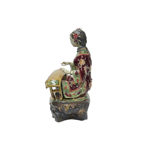2000 - 2009 Chinese Porcelain Qing Style Dressing Zither Lady Figure For Sale - Image 5 of 5