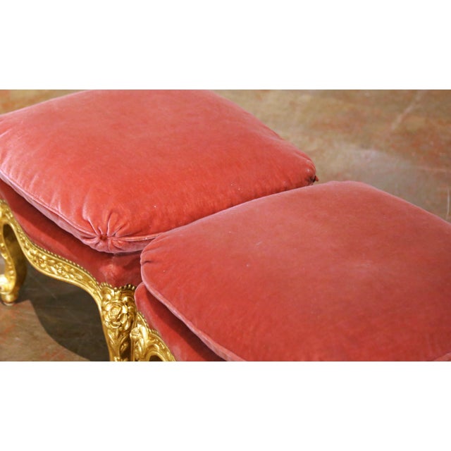 Late 19th Century Pair of 19th Century French Louis XV Giltwood Stools With Velvet Cushions For Sale - Image 5 of 9