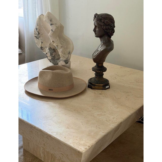 Stone Late 20th Century Italian Reverse Beveled Square Travertine Coffee Table For Sale - Image 7 of 7