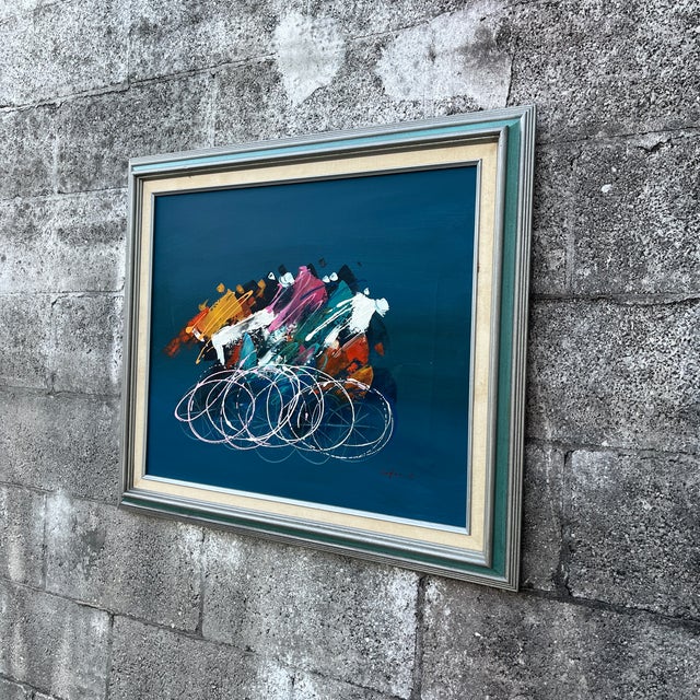 Post Modern Abstract Wall Art Painting Framed and Signed by the Artist. Circa 1980s For Sale - Image 16 of 17