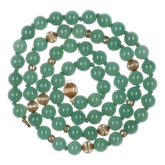28" Vintage 14k/jade beaded necklace For Sale