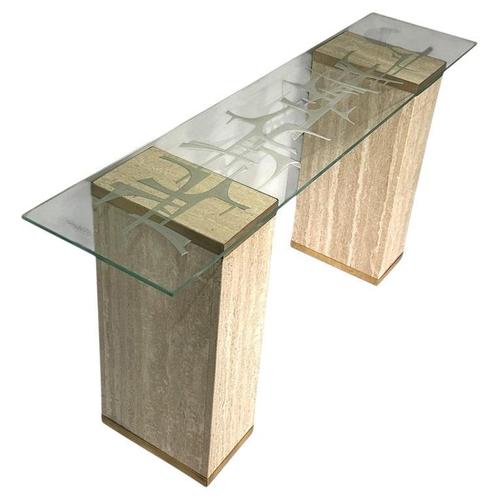 Mid-Century Modern Console Table with Engraved Abstract Expressionist Glass Top, 1960s For Sale - Image 17 of 17