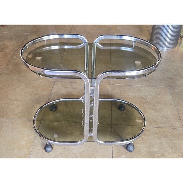 1970s Chrome and Smoked Glass Barcart For Sale - Image 10 of 11