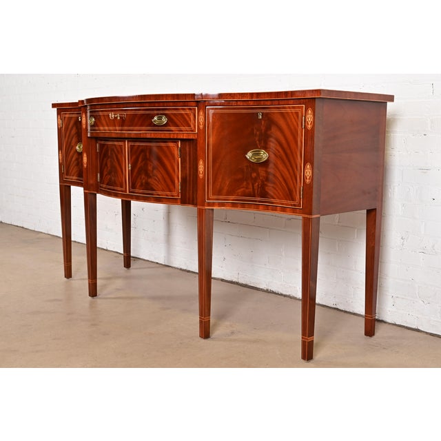 English Kindel Furniture Federal Inlaid Flame Mahogany Bow Front Sideboard Credenza For Sale - Image 3 of 16