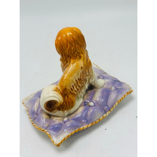 1980s Vintage Ceramic Dog on Cushion For Sale - Image 5 of 6