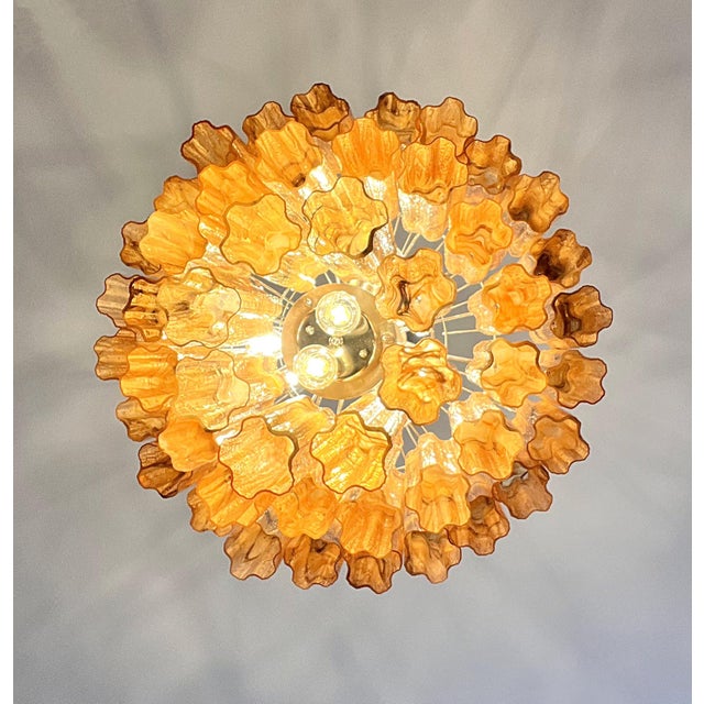 2020s Chandelier Three-Tier Murano Trunk Glass in Amber - Black Albaster Color For Sale - Image 5 of 6