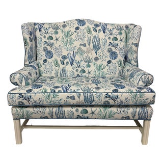 Upholstered Loveseat in Coastal Coral Print For Sale