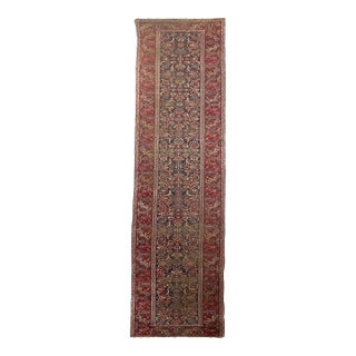 1920's Antique Halvai Bidjar Boteh Border With Lime Green Runner Rug 3.6 X 17.7 For Sale