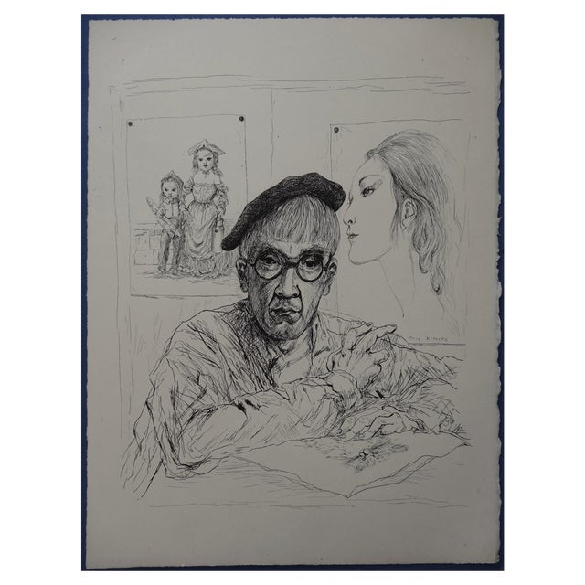 Tsuguharu Foujita, Self-Portrait in a Beret with his Wife Kimiyo, 1951, Original Engraving For Sale