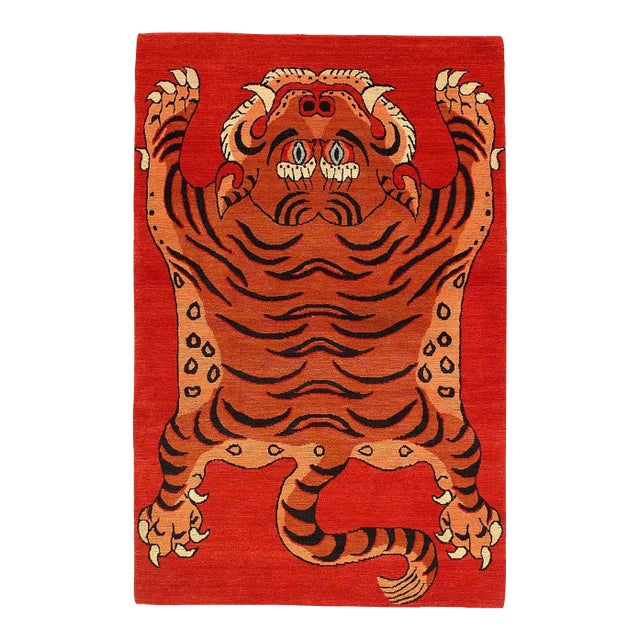 Pasargad DC Fine Hand Knotted Tibetan Tiger Rug For Sale