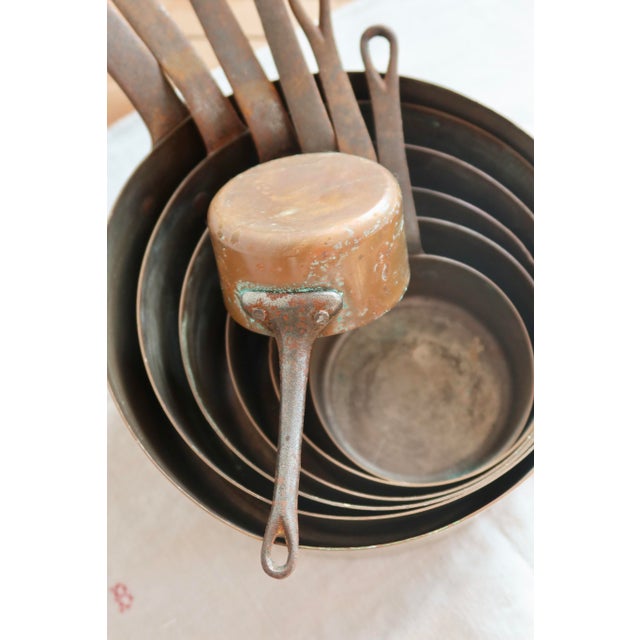 Antique Copper Saucepans, France, 1960s, Set of 7 For Sale - Image 3 of 6
