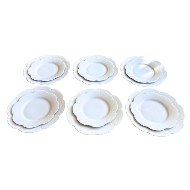 White Nymphéa White Porcelain Scalloped Dinner and Dessert Plates from Royal Limoges, 1990s, Set of 12 For Sale - Image 8 of 8
