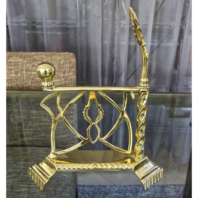Late 20th Century Aesthetic English Sunflower Brass Fireplace Andiron Set - 5 Pieces For Sale - Image 11 of 13