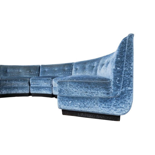 Early 20th Century SemiCircle Sectional Sofa in Crushed Blue Velvet on