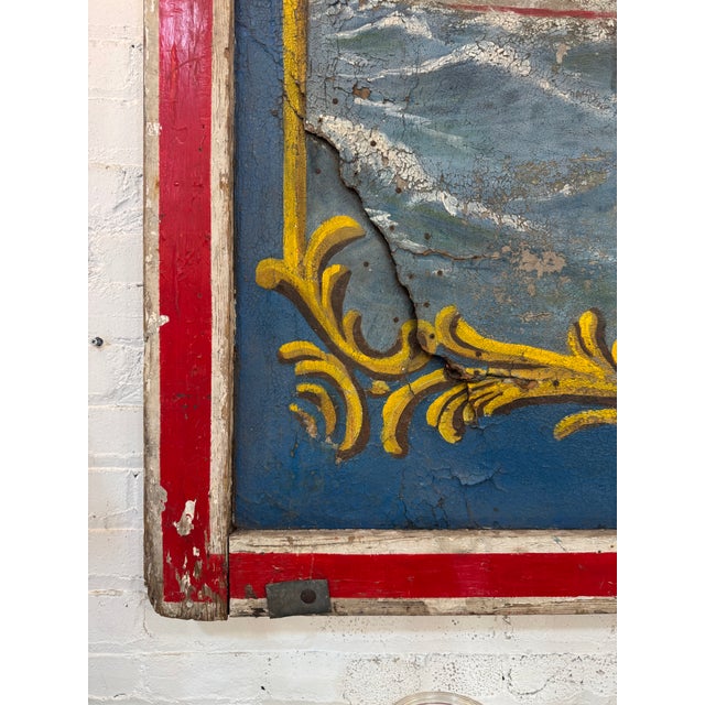 Wood 1940s English Merry-Go-Round Center Panel – Large Scale Nautical Oil Painting on Masonite For Sale - Image 7 of 9