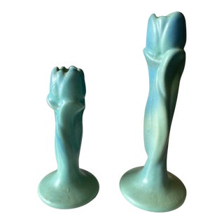 1950s Signed Van Briggle Tulip Candlesticks - Set of 2 For Sale