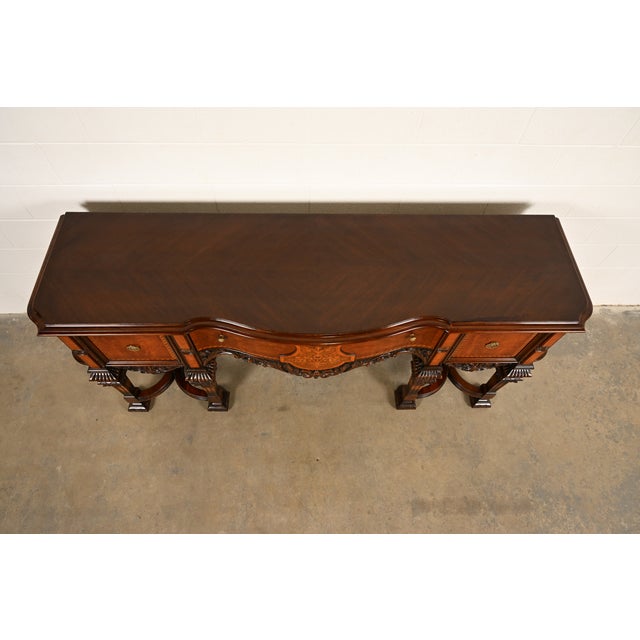 Antique Victorian Renaissance Revival Carved Mahogany Inlaid Marquetry Sideboard by Rockford Furniture, Circa 1920s For Sale - Image 14 of 18