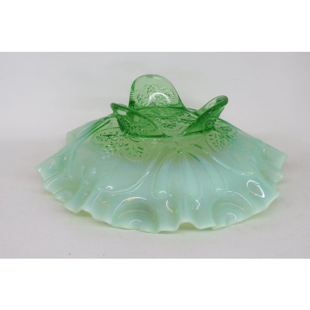 Jefferson Glass Meander Fluted Green Opalescent Candy Dish 3 Foot 4569b For Sale - Image 12 of 14