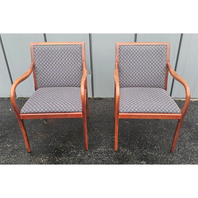 Bernhardt Pair of Late 20th Century Bernhardt Maple and Cherry Upholstered Armchairs For Sale - Image 4 of 12