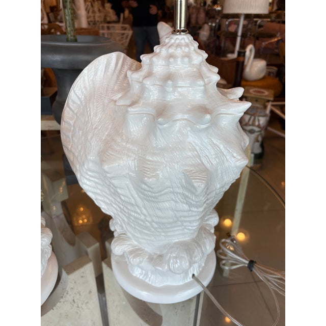 Vintage Pair Palm Beach Plaster Shell Table Lamps Serge Roche Style Newly Wired For Sale - Image 9 of 14