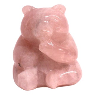 Rose Quartz Bear Pink Gemstone Statue Adorable For Sale