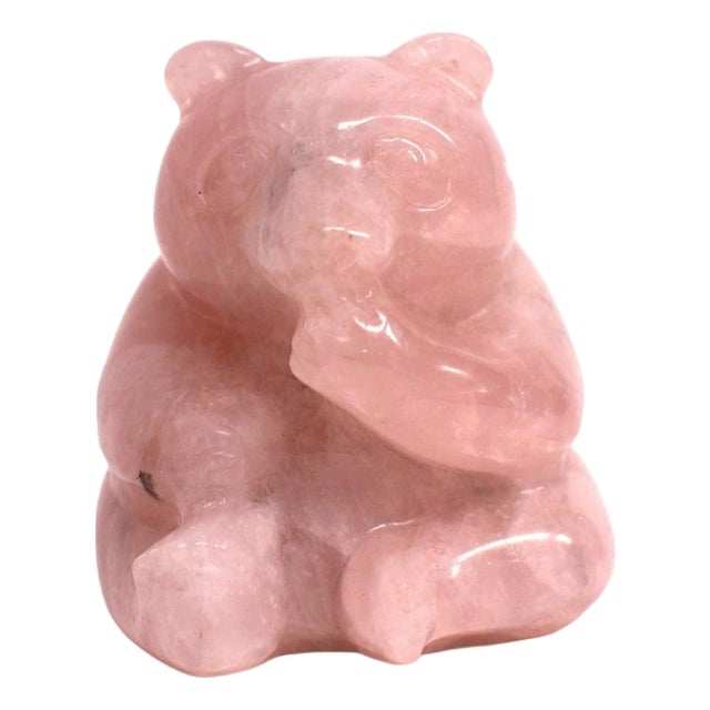 Rose Quartz Bear Pink Gemstone Statue Adorable For Sale