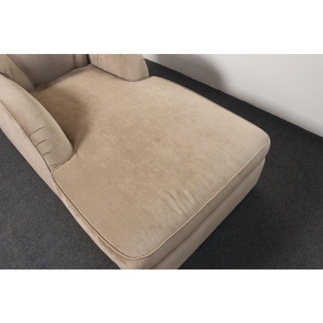 Vintage Art Deco-Style Chaise Lounge in Taupe Chenille With Ebonized Plinth Feet For Sale - Image 11 of 18