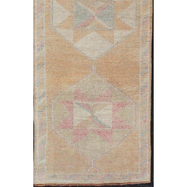 Tribal Medallion Vintage Turkish Oushak Runner in Orange, Blue and Cream For Sale In Atlanta - Image 6 of 11