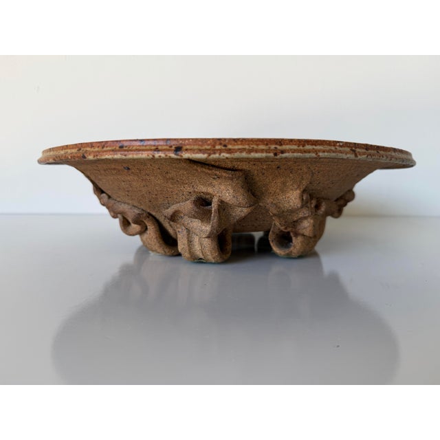 Brown 1980s Thomas Reece Organic Speckled Studio Pottery Sculptural Plate For Sale - Image 8 of 12