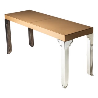 Console Table in Leather and Stainless Steel, 2000s For Sale