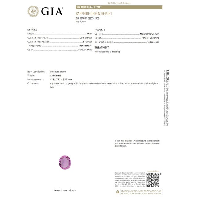 1980s Gia 2.37 Ct. Unheated Pink Sapphire and Diamond Ring, 14k White Gold, Size 6.25 For Sale - Image 10 of 10