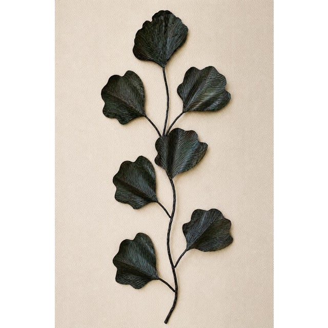 Contemporary Oversized Sculptural Metal Botanical Wall Art Organic Modern Verdigris Bronze Gingko Leaf 69” For Sale - Image 3 of 7