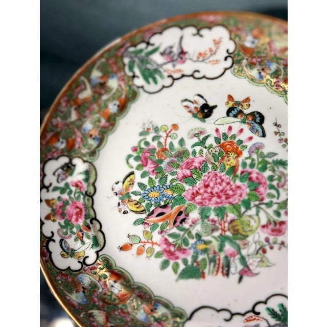 Set of eight Chinese export Rose Canton ceramic serving plates made in the 18/19th Century. They are finely hand-painted...