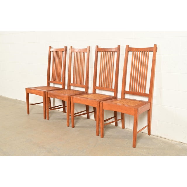 Charles Limbert Stickley Style Arts & Crafts Teak and Cane Dining Chairs, Set of Four For Sale - Image 4 of 12