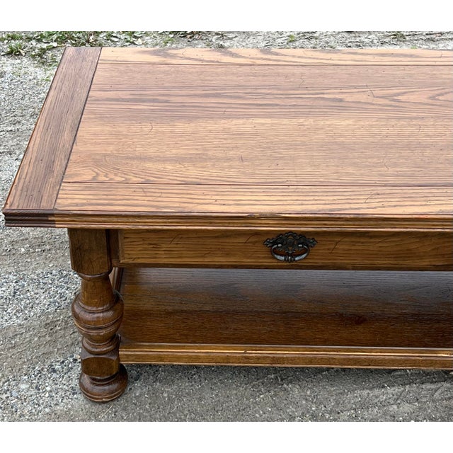 Jacobean Ethan Allen Vintage Oak Jacobean Style Coffee Table For Sale - Image 3 of 10