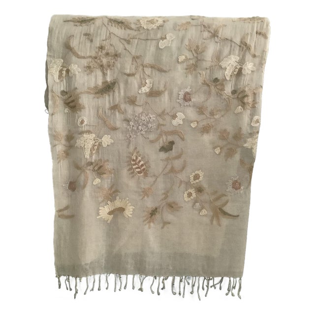 Garden Party Embroidered Floral Decorative Throw Shawl For Sale