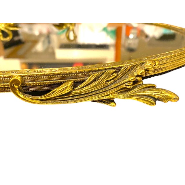 Metal 1930s French Art Deco Vanity Mirror Tray Ormolu Brass Swans Hollywood Regency For Sale - Image 7 of 16