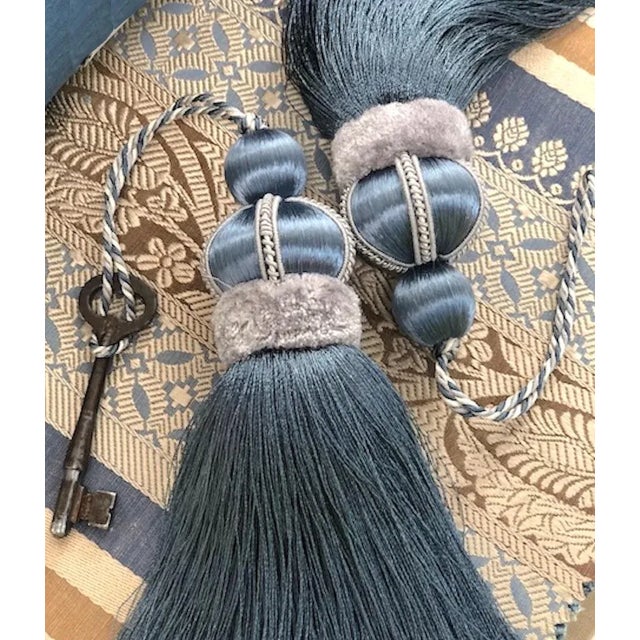 Key Tassels in Slate - Blue Color With Satin and Cut Velvet Details For Sale - Image 4 of 13