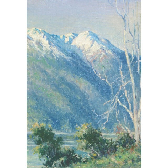 Serene mid century landscape of Todos Los Santos Lake in Chile by Marco Ortiz. Signed, Marco Ortiz (Mejor) and location on...