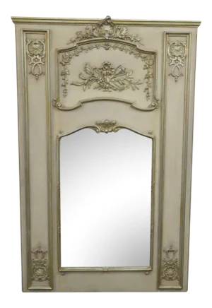 Italian Friedman Brothers Cream Carved Trumeau Mirror