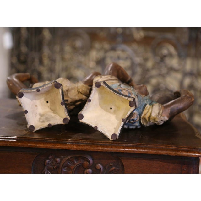 Pair of Early 20th Century Spanish Painted Terracotta Figurines For Sale - Image 10 of 10