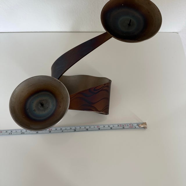 1970s Mid Century Vintage Brutalist Ferart Artisan Candelabra Steel Taper Candle Holder MCM For Sale - Image 5 of 12